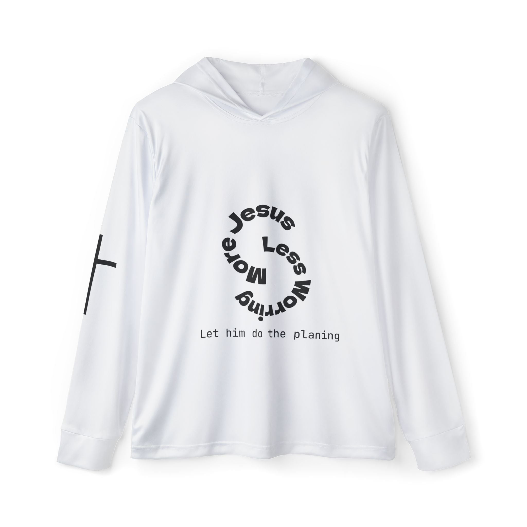 Men's Inspirational Sports Hoodie — "More Jesus Less Worrying / Keep Going Never Stop"