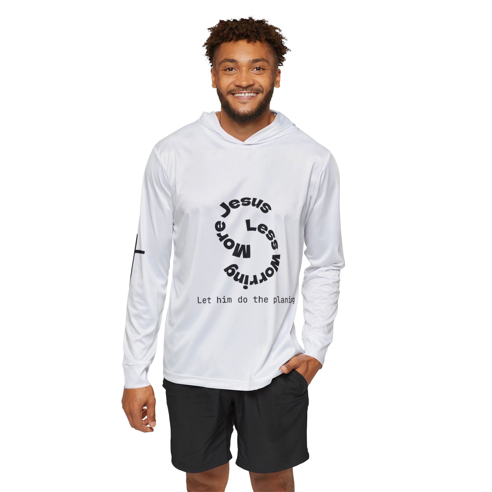 Men's Inspirational Sports Hoodie — "More Jesus Less Worrying / Keep Going Never Stop"