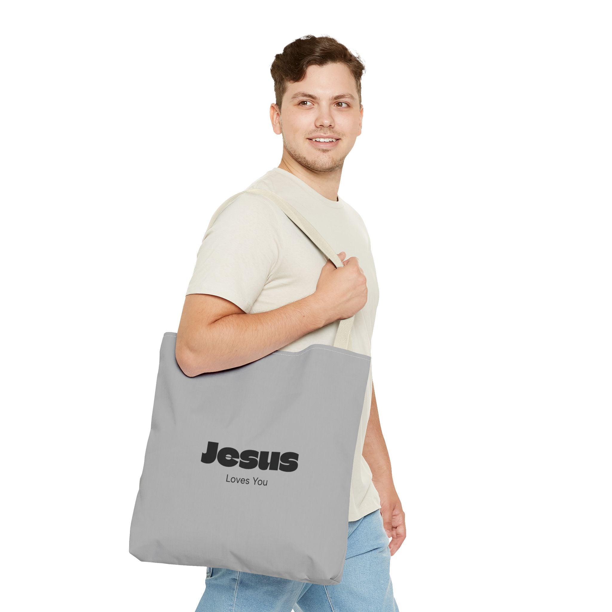 Christian Message Tote Bag — "Jesus Loves You" / "New Day" Inspirational