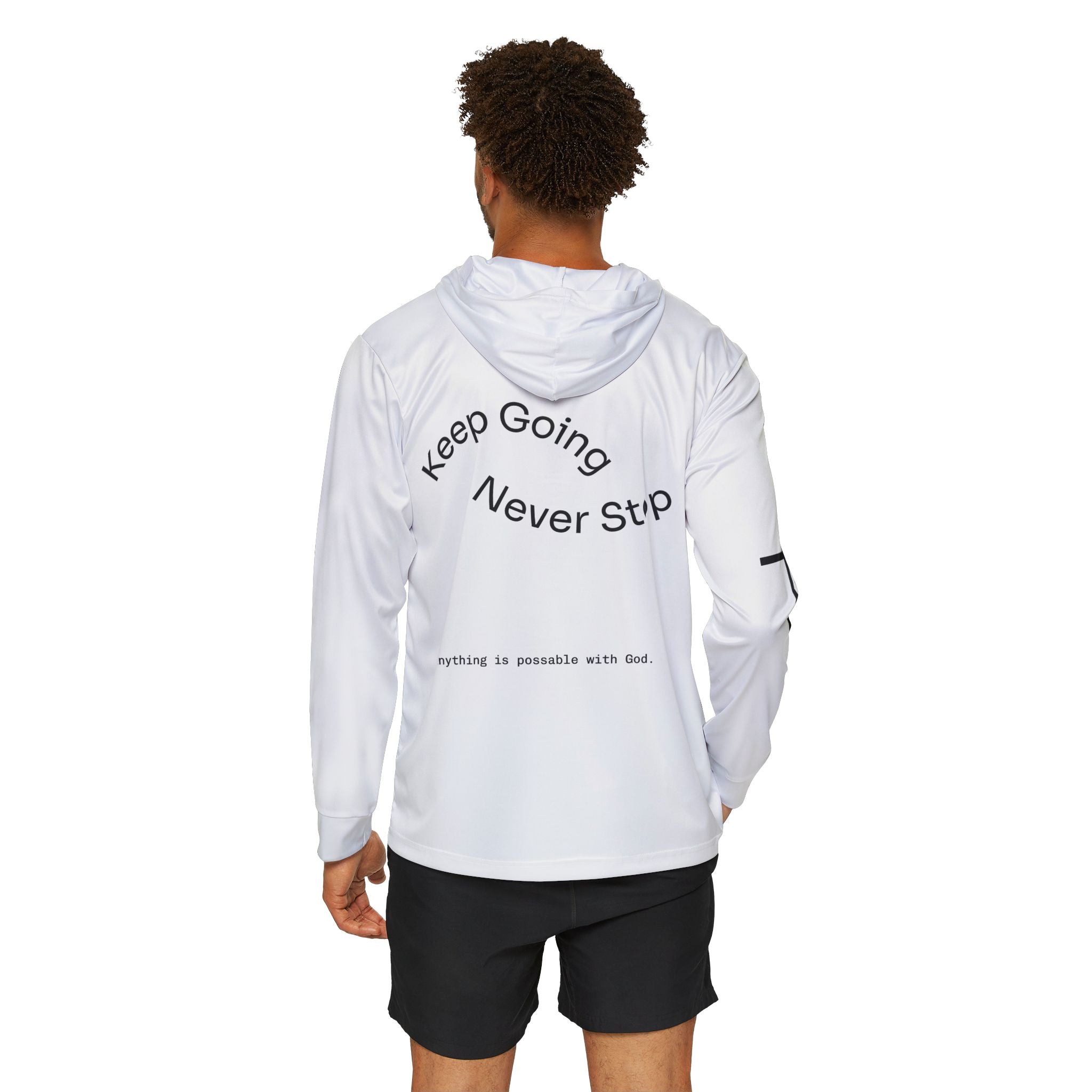 Men's Inspirational Sports Hoodie — "More Jesus Less Worrying / Keep Going Never Stop"